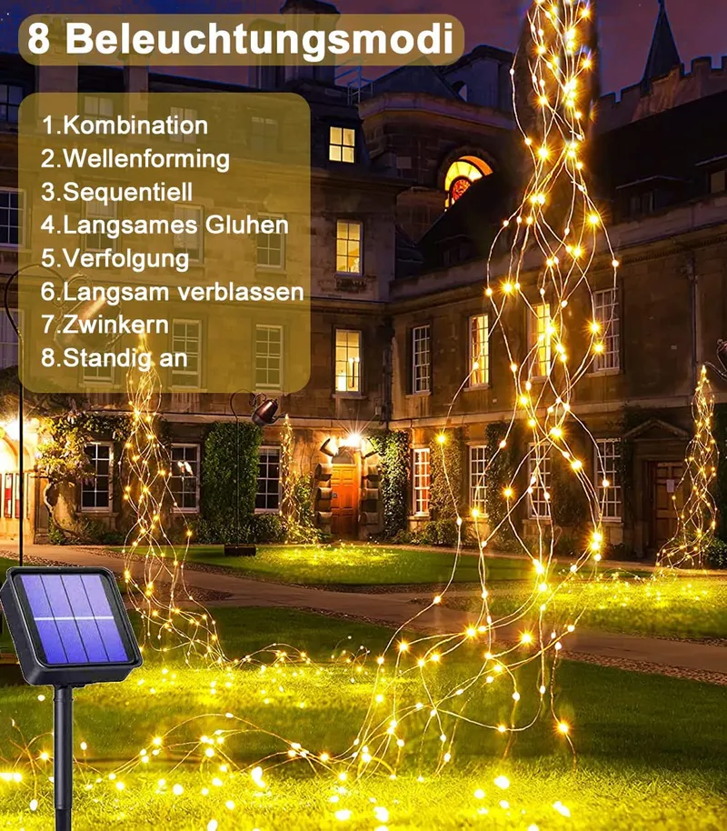 JOYSING Solar Lichtsnoer 1m 100 LED 8 Standen Waterdicht Warmwit — foto 5