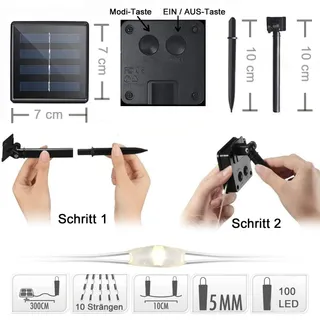 JOYSING Solar Lichtsnoer 1m 100 LED 8 Standen Waterdicht Warmwit — miniatuur 6