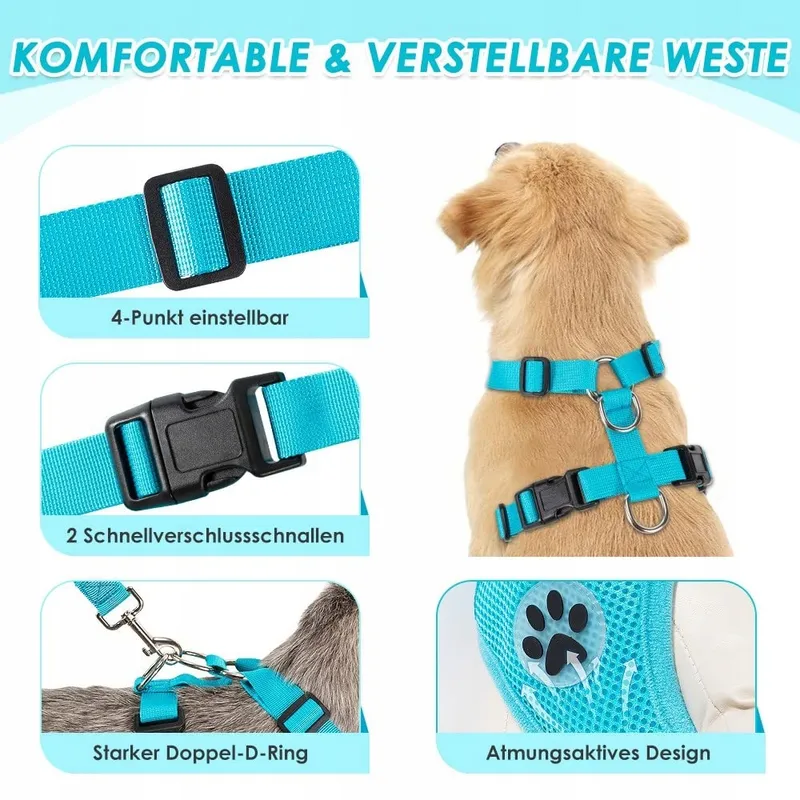 SLOWTON Hondentuig Met Veiligheidsgordel Voor Auto XS Blauw — foto 5
