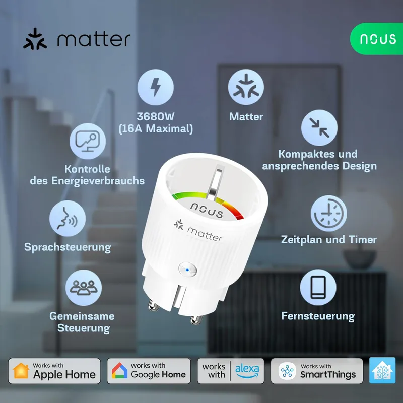 NOUS Matter Slim Stopcontact 16A 3840W Alexa Google Home — foto 3