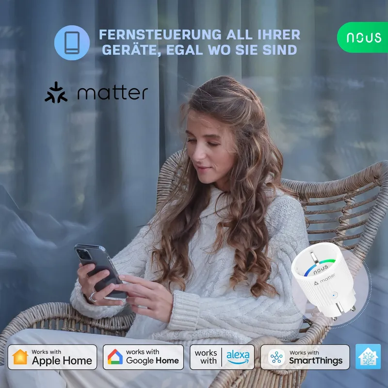 NOUS Matter Slim Stopcontact 16A 3840W Alexa Google Home — foto 7
