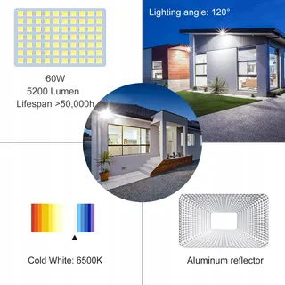 CLY 60W LED Schijnwerper Bewegingsmelder 5200LM 6500K IP66 — miniatuur 2