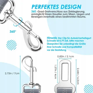 SLOWTON Autogordel Hond Verstelbaar Reflecterend Veilig Grijs — miniatuur 4