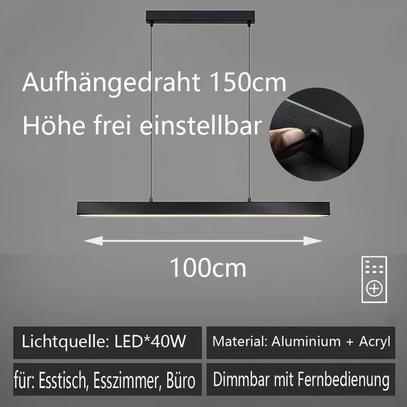 DIMMBARE LED Hanglamp Zwart Afstandsbediening Eetkamer Keuken — foto 3
