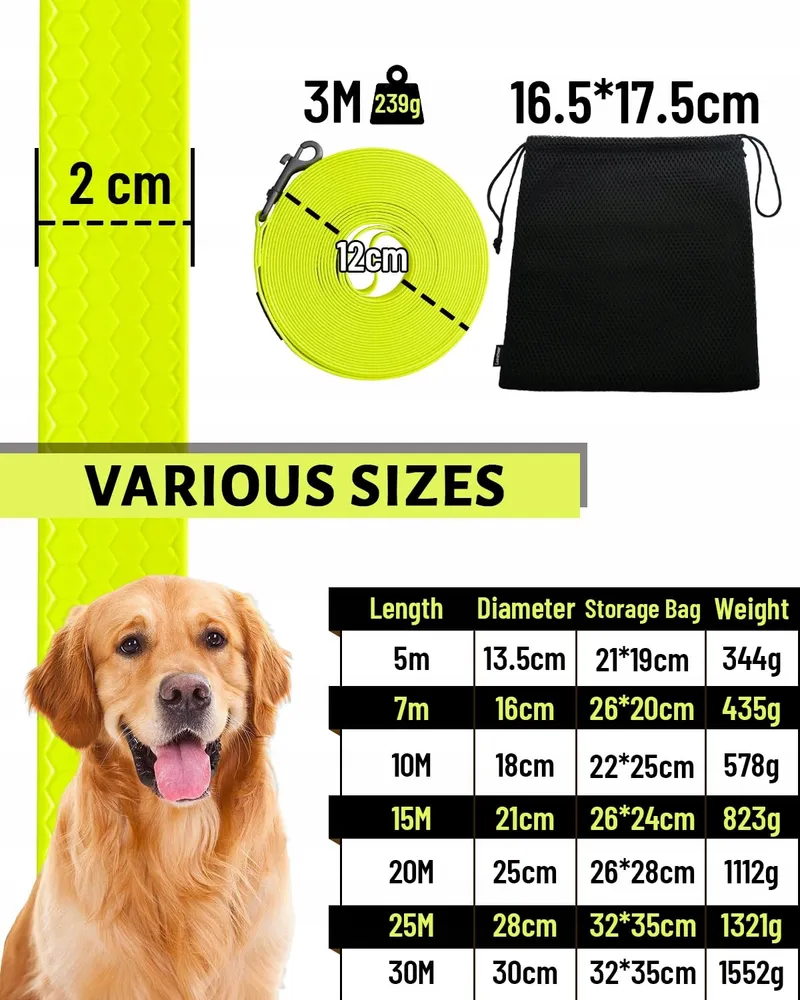 LOOXMEER Trainingslijn Hond 5m 7m 10m 15m 20m 25m 30m Neon Geel — foto 8