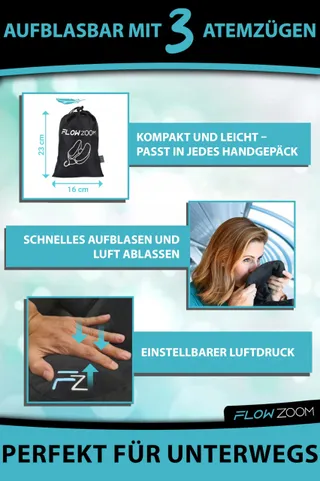 FLOWZOOM AIR Opblaasbaar Reis-Nekkussen Ergonomisch — miniatuur 4