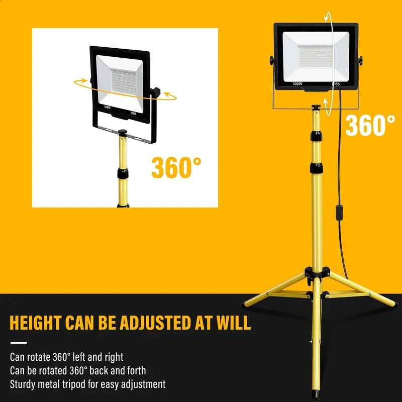 RIGIDON 100W LED Bouwlamp Met Statief 10000LM Waterdicht Werkplaats — foto 3
