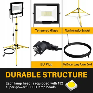 RIGIDON 100W LED Bouwlamp Met Statief 10000LM Waterdicht Werkplaats — miniatuur 4