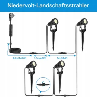 HUAEU Tuinverlichting 14m LED 12V IP65 Warmwit 3000K — miniatuur 6