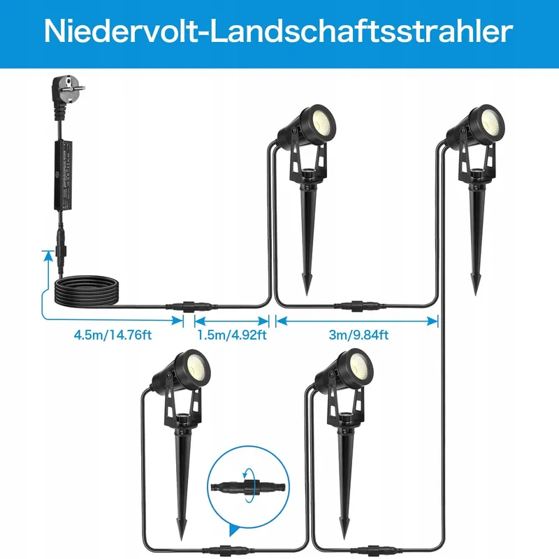 HUAEU Tuinverlichting 14m LED 12V IP65 Warmwit 3000K — foto 6
