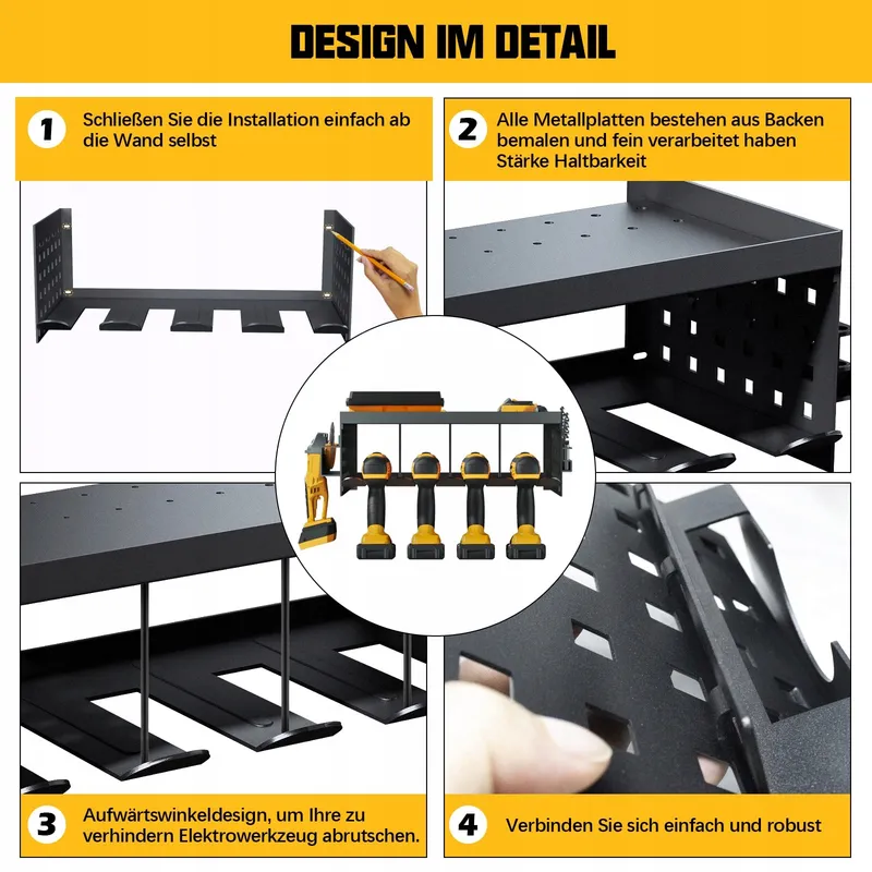 HEAVYDUTY Wandhouder voor Boormachine 4 Vakken Gereedschap — foto 4