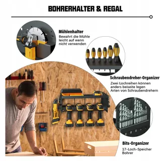 HEAVYDUTY Wandhouder voor Boormachine 4 Vakken Gereedschap — miniatuur 3