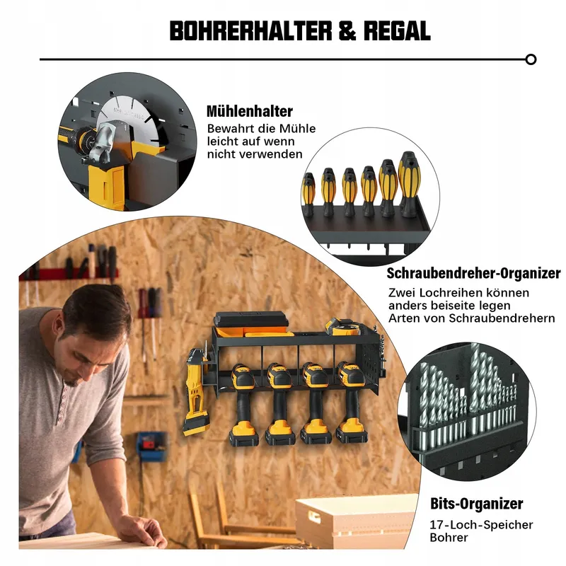 HEAVYDUTY Wandhouder voor Boormachine 4 Vakken Gereedschap — foto 3