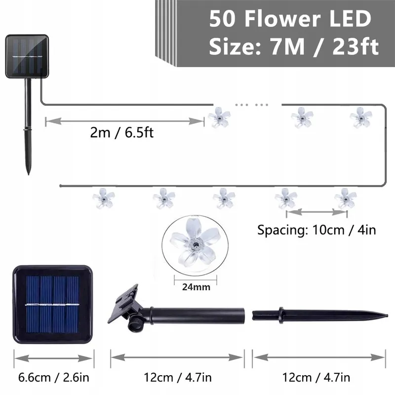 TIYUPA 50LED Solar Lichtsnoer Tuin 7M Waterdicht 8 Modi — foto 5
