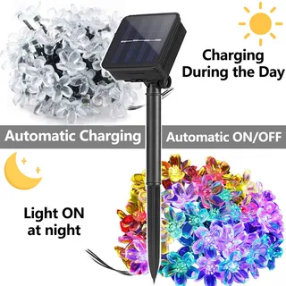 TIYUPA 50LED Solar Lichtsnoer Tuin 7M Waterdicht 8 Modi — miniatuur 2