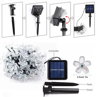 TIYUPA 50LED Solar Lichtsnoer Tuin 7M Waterdicht 8 Modi — miniatuur 7