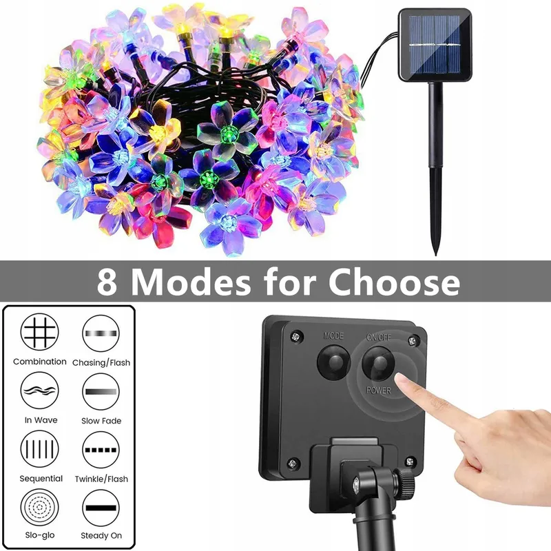 TIYUPA 50LED Solar Lichtsnoer Tuin 7M Waterdicht 8 Modi — foto 4