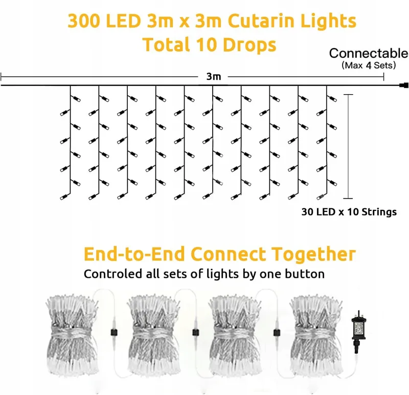 DEKOFUN Lichtgordijn Waterdicht 300 LED 3x3m — foto 3
