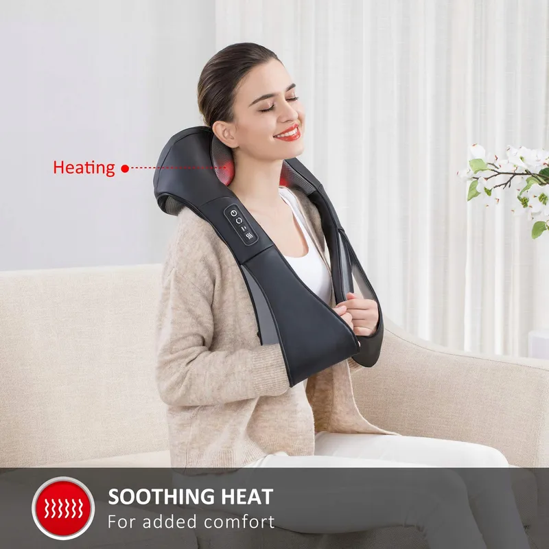 SNAILAX Shiatsu Massageapparaat Nek Rug Met Warmte Elektrisch — foto 3