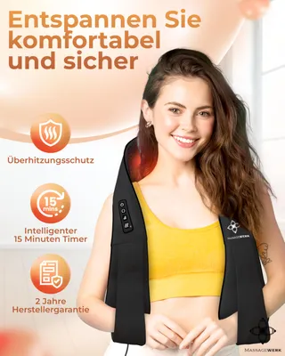 MASSAGEWERK Shiatsu Massageapparaat Rug Nek Met Warmtefunctie — miniatuur 3