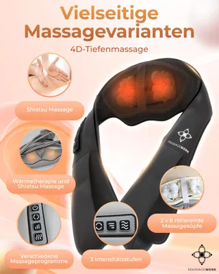 MASSAGEWERK Shiatsu Massageapparaat Rug Nek Met Warmtefunctie — miniatuur 6