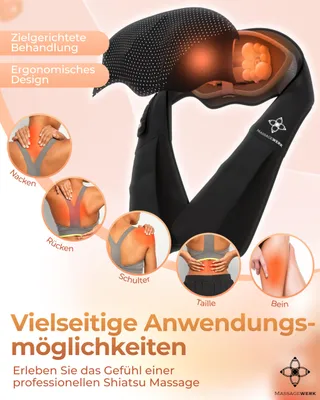MASSAGEWERK Shiatsu Massageapparaat Rug Nek Met Warmtefunctie — miniatuur 4