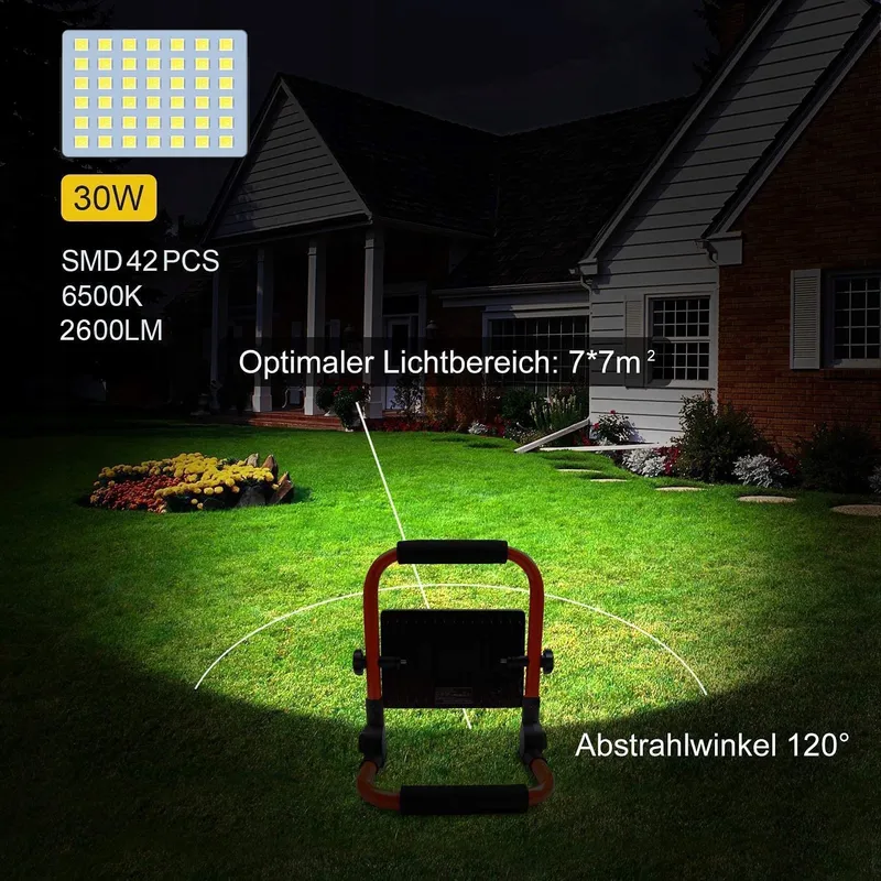 MEIHUA LED Bouwlamp 30W 2600LM IP66 Draagbaar 6500K Werkplaats — foto 2