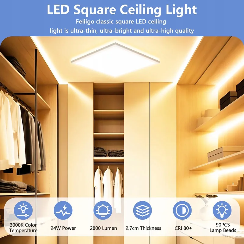 FELIIGO LED Plafondlamp 24W 2800LM IP44 Woonkamer Badkamer — foto 2