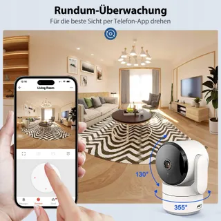 AMOROM Bewakingscamera Binnen 360 1080p Nachtzicht Audio — miniatuur 2