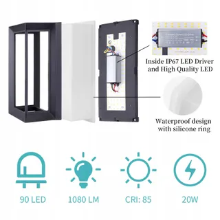 KLIGHTEN 20W Buitenwandlamp IP65 1080 Lumen 3000K — miniatuur 2