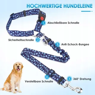 SLOWTON Veiligheidsgordel Hond Verstelbaar Reflecterend Blauw — miniatuur 4