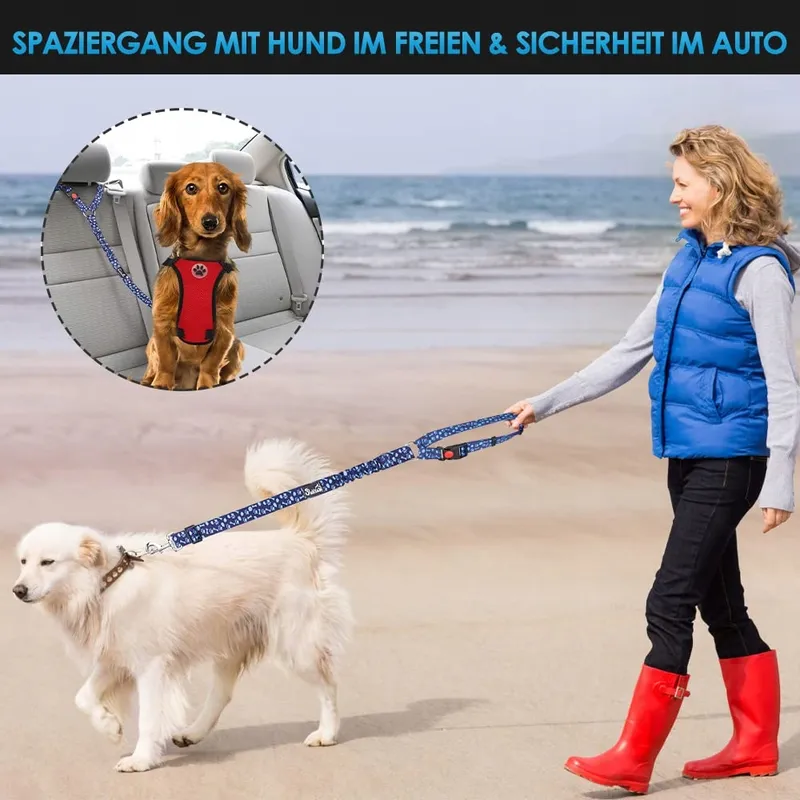 SLOWTON Veiligheidsgordel Hond Verstelbaar Reflecterend Blauw — foto 3