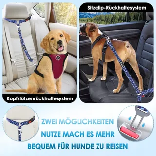SLOWTON Veiligheidsgordel Hond Verstelbaar Reflecterend Blauw — miniatuur 2