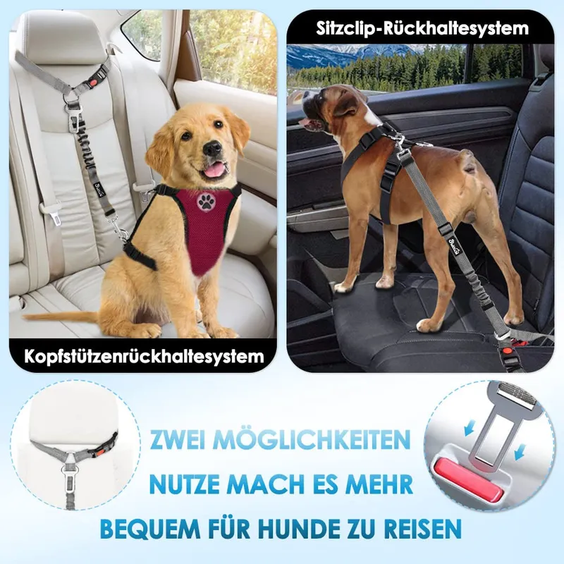 SLOWTON Autogordel Hond 2-in-1 Verstelbaar Reflecterend Grijs — foto 2