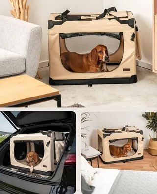 LIONTO Opvouwbare Transportbox Hond Kat 82x58x58cm Beige — miniatuur 2