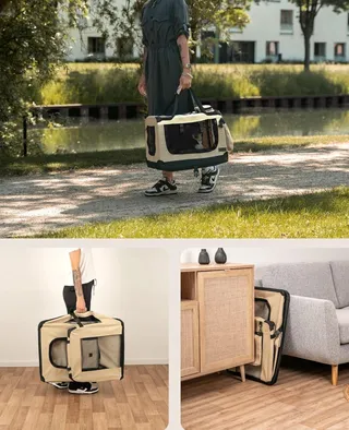 LIONTO Opvouwbare Transportbox Hond Kat 82x58x58cm Beige — miniatuur 8