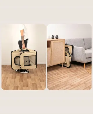 LIONTO Opvouwbare Transportbox Hond Kat 82x58x58cm Beige — miniatuur 3