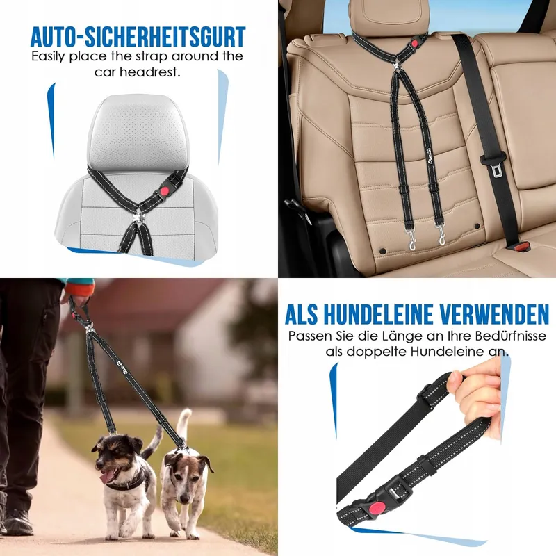 SLOWTON Dubbele Veiligheidsgordel Voor Honden Auto Voor 2 Honden — foto 5