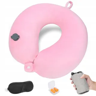 CIROLD Ergonomisch Opblaasbaar Reiskussen Nek Roze — miniatuur 1