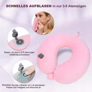 CIROLD Ergonomisch Opblaasbaar Reiskussen Nek Roze — miniatuur 2