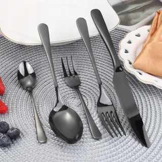 TARGIZER Bestekset 30-Delig Zwart RVS Voor 6 Personen — miniatuur 5
