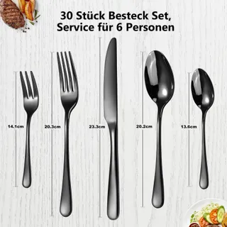 TARGIZER Bestekset 30-Delig Zwart RVS Voor 6 Personen — miniatuur 3