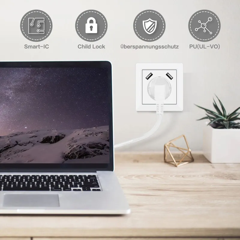 Wandcontactdoos met USB 5V 3.4A Schuko System 55 33mm Diep — foto 6