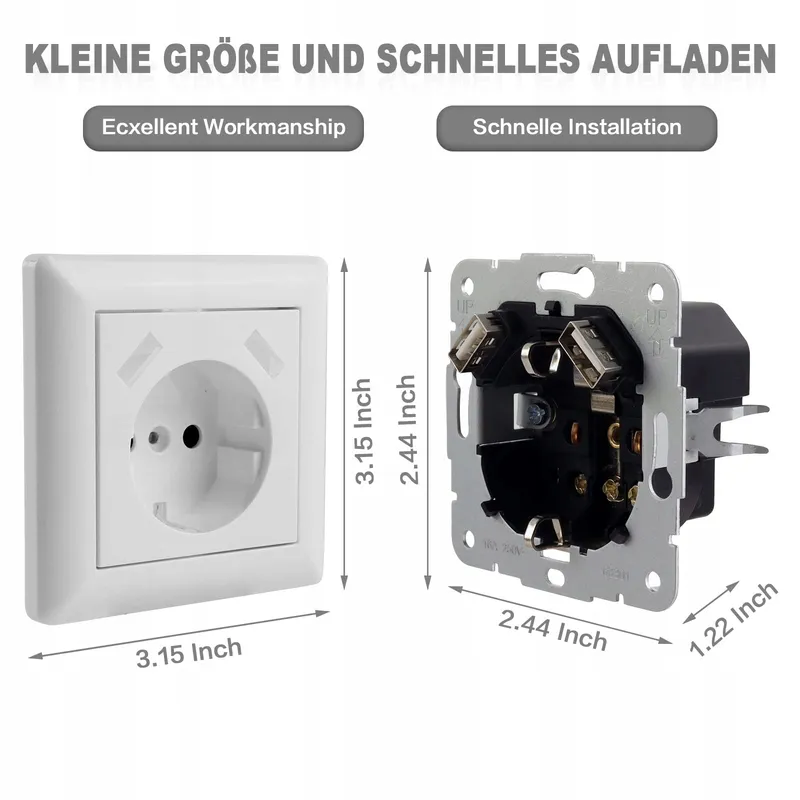 Wandcontactdoos met USB 5V 3.4A Schuko System 55 33mm Diep — foto 3