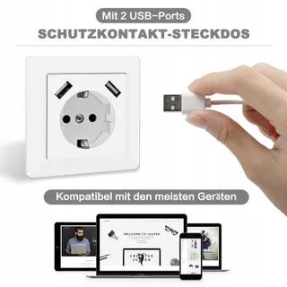 Wandcontactdoos met USB 5V 3.4A Schuko System 55 33mm Diep — miniatuur 2