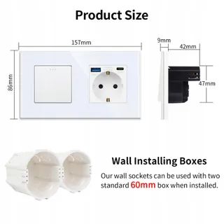 JIMEIDA Lichtschakelaar Met USB Stopcontact Wit USB A/C 3,1A Modern — miniatuur 6