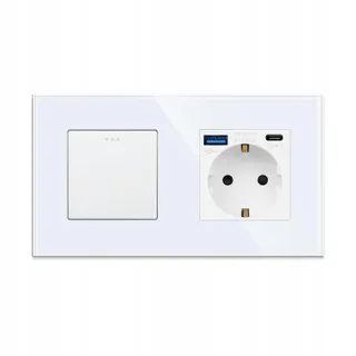 JIMEIDA Lichtschakelaar Met USB Stopcontact Wit USB A/C 3,1A Modern — miniatuur 2