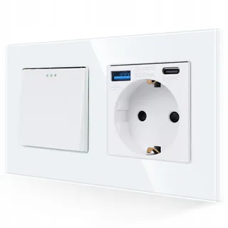 JIMEIDA Lichtschakelaar Met USB Stopcontact Wit USB A/C 3,1A Modern — miniatuur 1