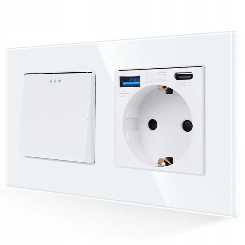 JIMEIDA Lichtschakelaar Met USB Stopcontact Wit USB A/C 3,1A Modern — foto 1