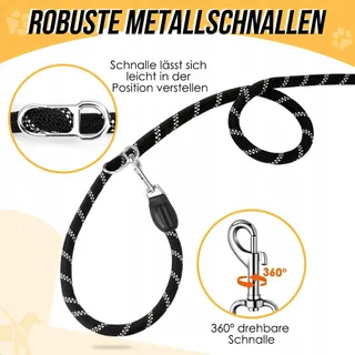 EYEIN Hondenriem 3m Verstelbaar Reflecterend Zwart — miniatuur 3